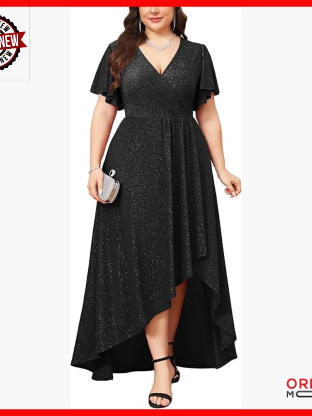 Plus Size Sparkly Formal Dress Wrap V-Neck A-Line Maxi Evening Gown